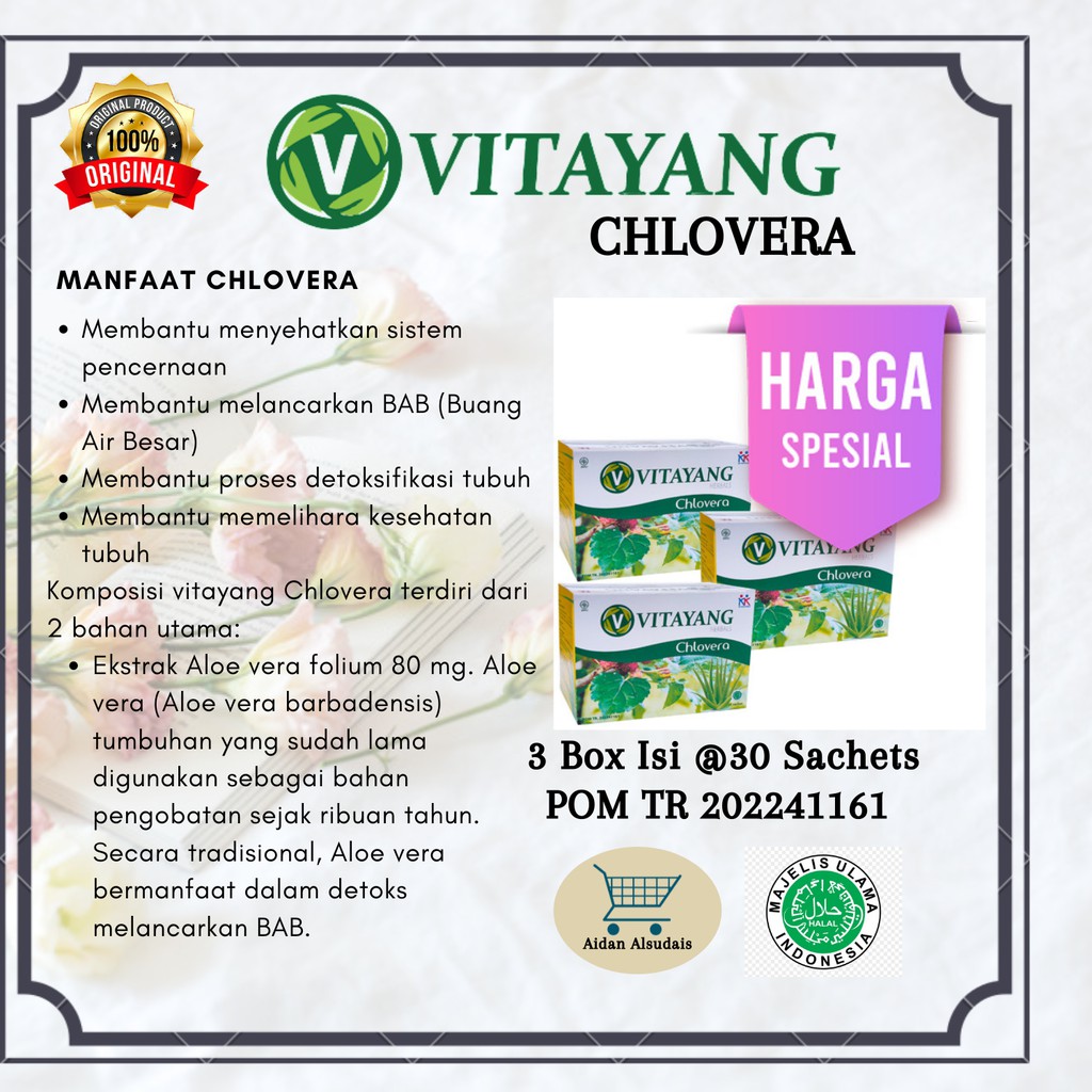 

NEW!! Vitayang Chlovera (3 x 30 Sachet @1gr) Alami Melancarkan Buang Air Besar Sembelit Konstipasi