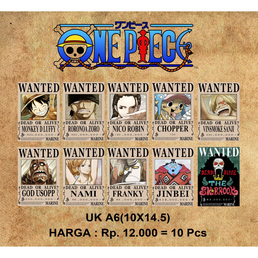 Poster Bounty One Piece / Mugiwara Crew & Yonkou (Ukuran A4 & A6)
