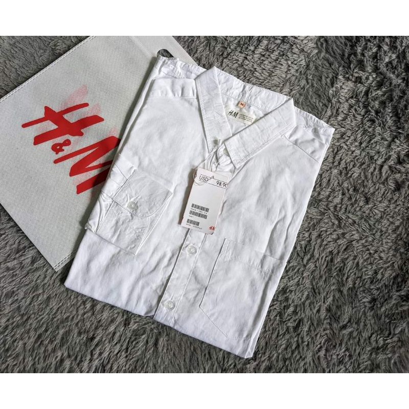 Kemeja Pria Panjang H&amp;M Putih | Kemeja Lengan Panjang Soft Twill | Kemeja Casual Pria Putih Polos