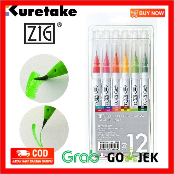 

(BISA COD) Kuretake Clean Color Real Brush Pen - 12 Color Set