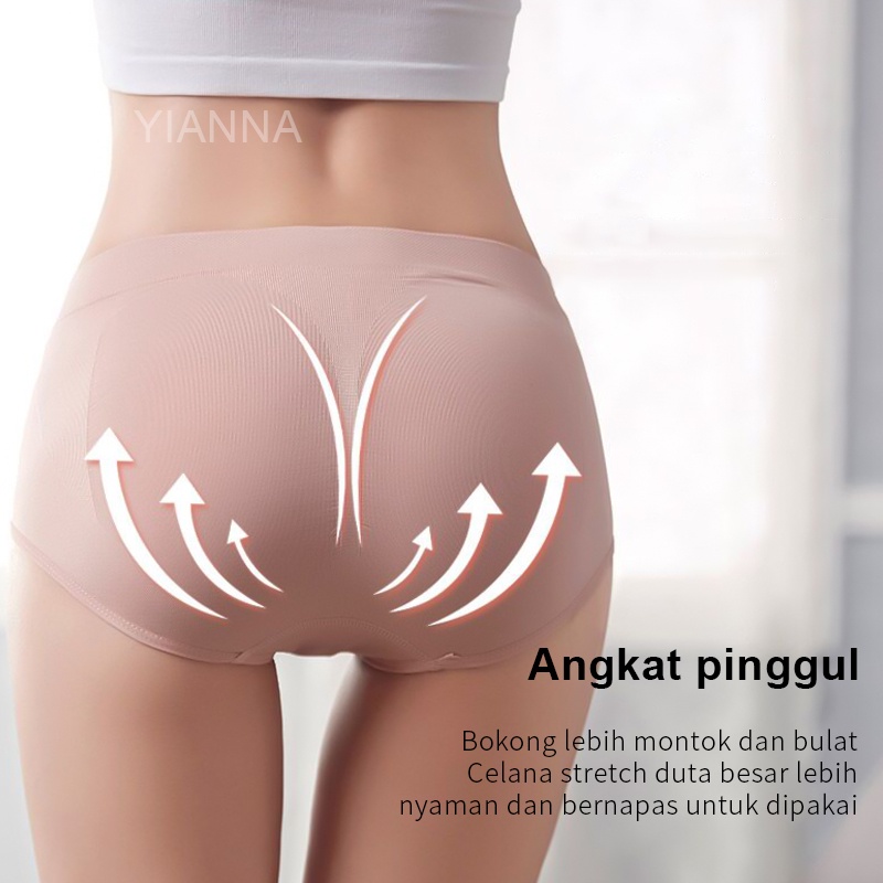 Celana Dalam Wanita Briefs Elastis Seamless Mid Waist Bahan Katun-1