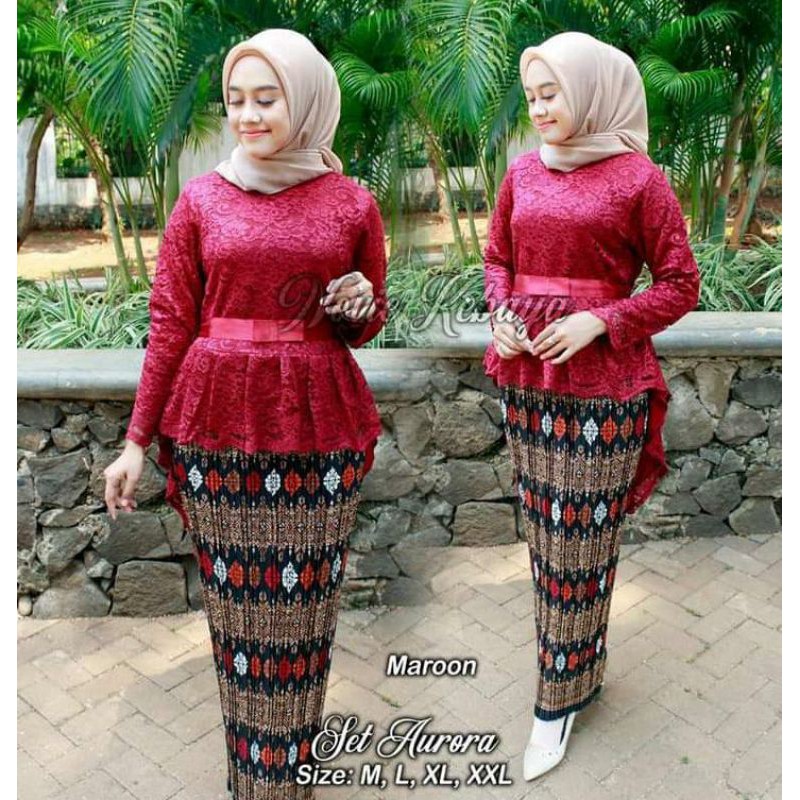 Setelan kebaya aurora modern / kebaya brokat pinguin / kebaya pesta