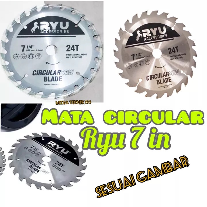 Mata Pisau Potong Kayu Mata Gergaji Kayu triplek TCT 7 inch X 24T RYU Wood Circular Saw Blade