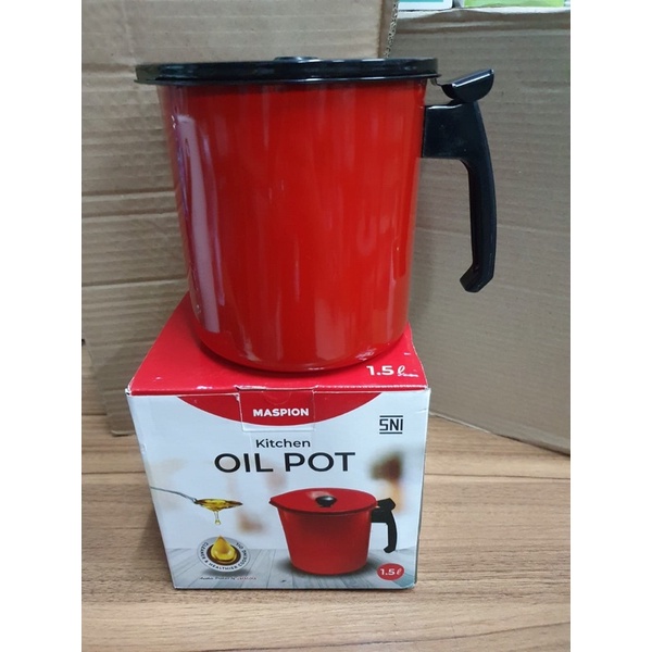 Maspion Oil Pot / Tempat Minyak Jelantah / Mug Minyak + Saringan Enamel Maspion