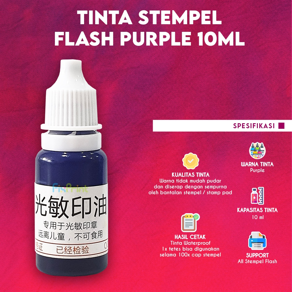 

Tinta Stempel Flash Purple 10ml, Refill Stamp Ink non Waterproof Ungu 10 Ml