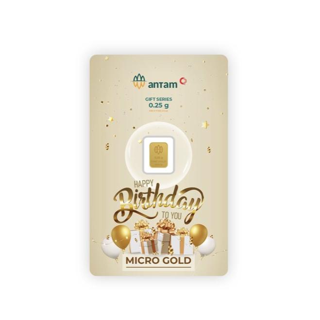 KADO HADIAH ULANG TAHUN 0.25 GRAM BALON UCAPAN BIRTHDAY EMAS ANTAM 0,2