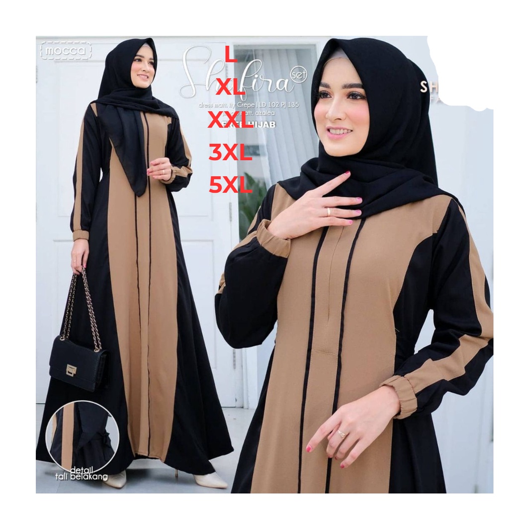 baju gamis wanita dress muslim terbaru Gamis Jumbo Shafira Maxy Jumbo + Khimar L XL XXL 3XL 5XL baju