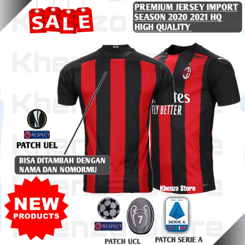 Jersey Bola Milan Home Full Patch GO 2020/2021 Size S-XXXL High Quality