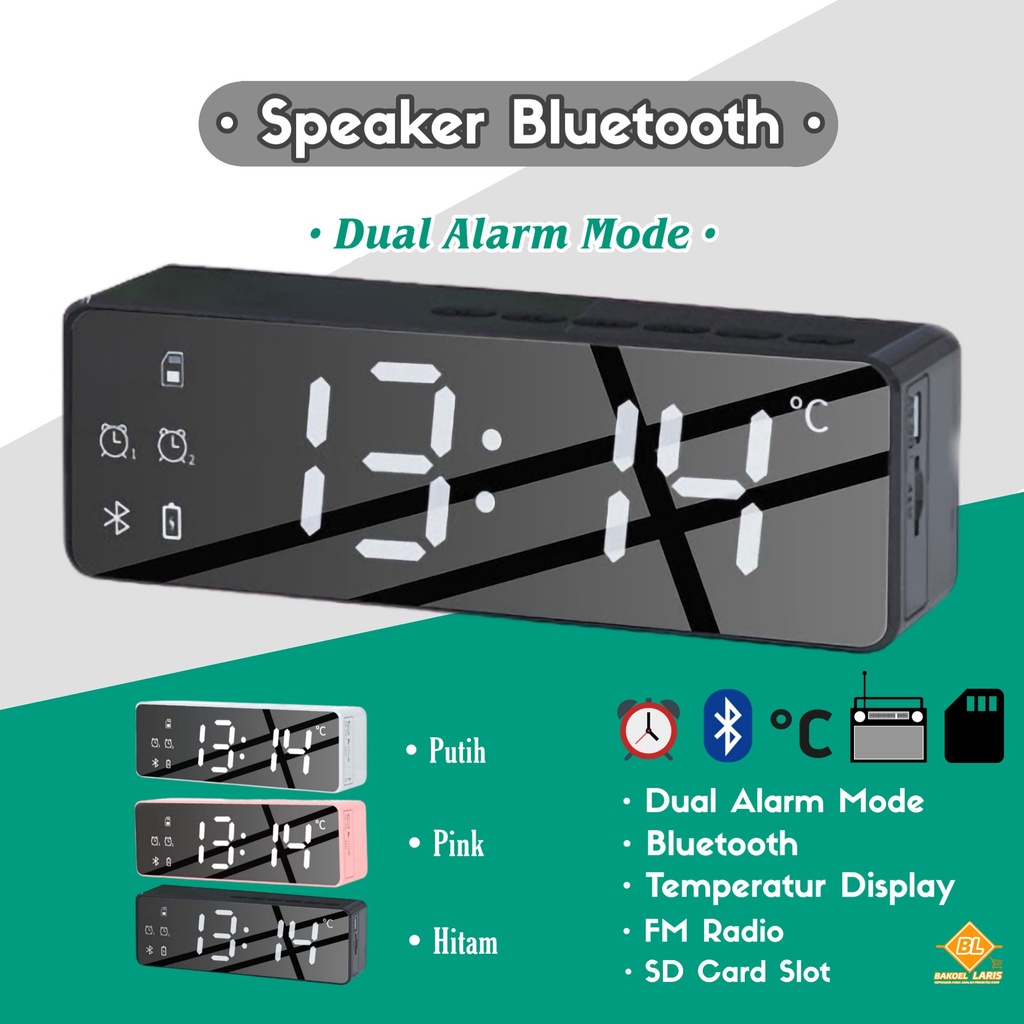 (COD) Speaker Bluetooth SD Card Speaker Alarm Jam digital Jam Alarm Jam Meja Hitam