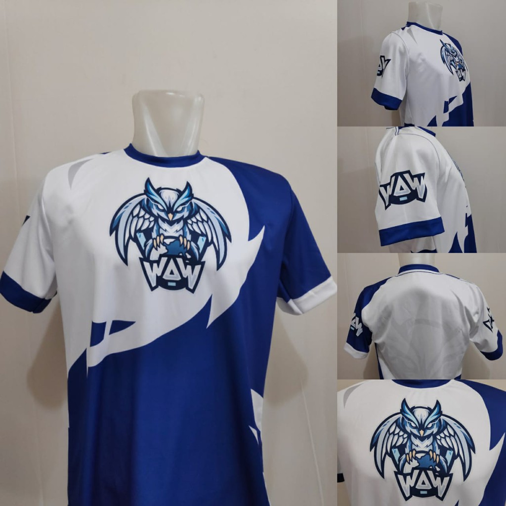 Baju Kaos Jersey Gaming WAW Esports PUBGM, MLBB, Fortnite, FF Free Nick