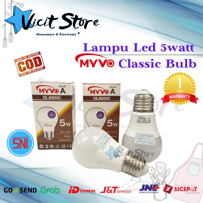 Lampu Led 5watt Myvo Classic A Bulb Cahaya Putih Bergaransi