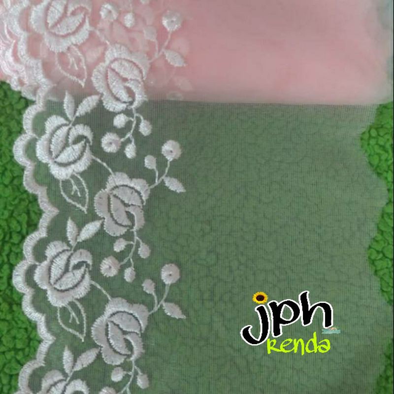 Renda tile lebar 11cm, renda tulle, renda bordir isi 15yard