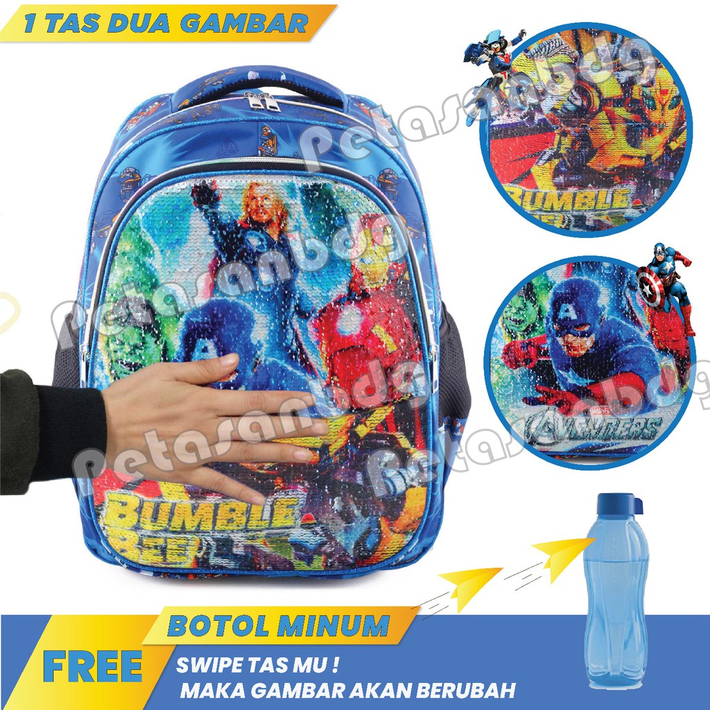 PTS - Ransel USAP Anak Cowo / Laki Laki Karakter AVENGERS &amp; TRANSFORMERS - Ransel Model Usap/Swipe+ BOTOL