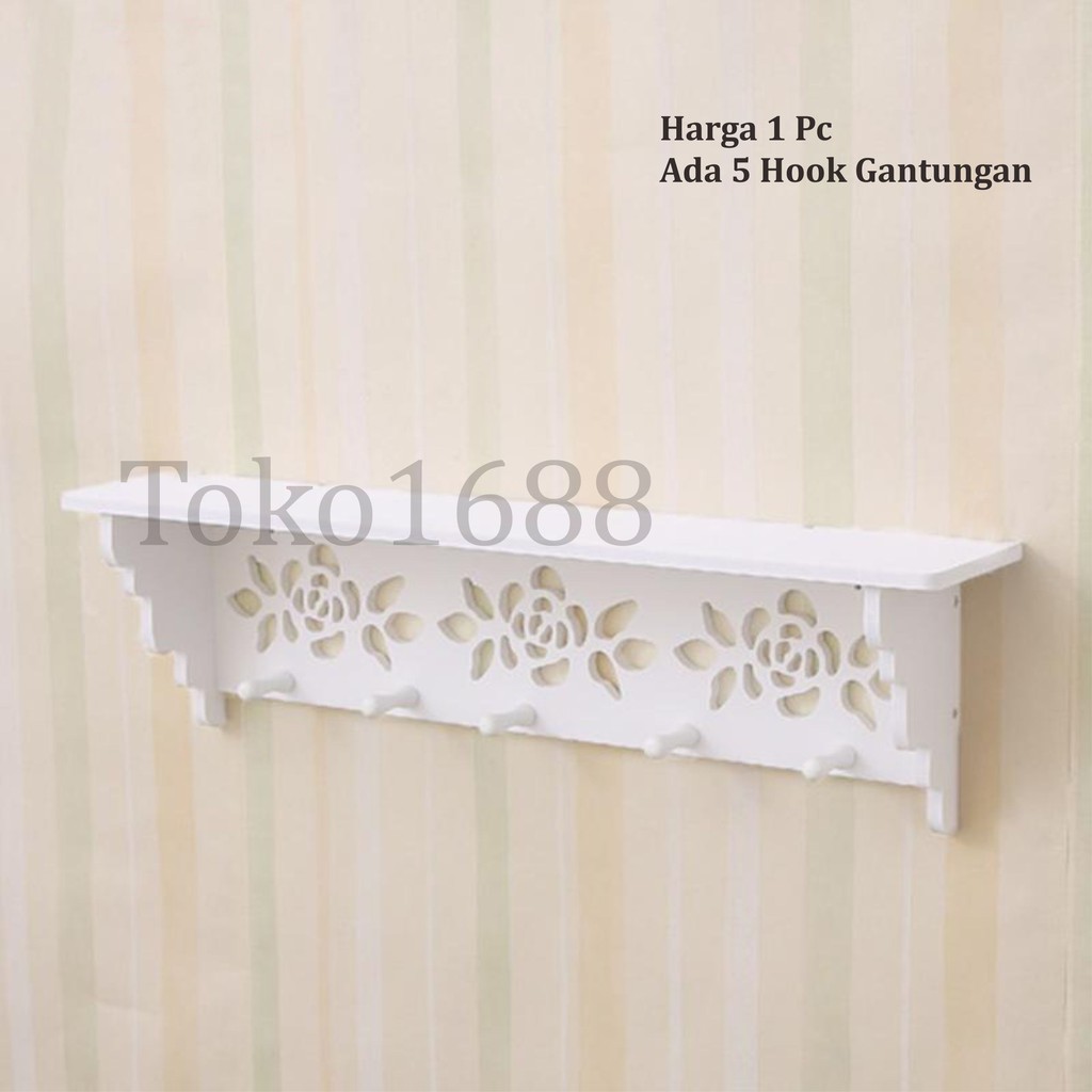 Queen_Fashions 1 Pcs Rak Dinding Bentuk Mawar Rose Shape Wall Shelves 5 Hook Gantungan 1428