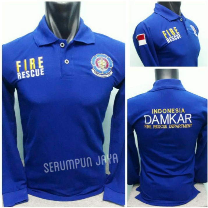 KAOS DAMKAR LENGAN PANJANG - KAOS KERAH DAMKAR BIRU PANJANG FULL BORDIR