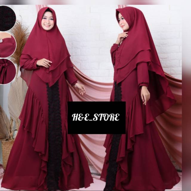 Gamis syari khimar ceruty babydoll