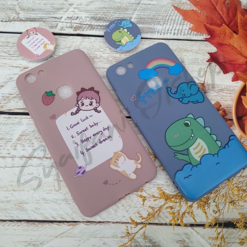 Cute Case Vivo V7 / Vivo 1718  Softcase Karakter Keren + free Popsocket