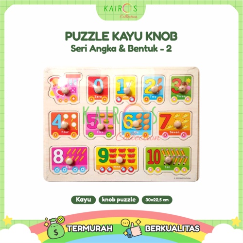 Puzzle Anak Kayu Knob Belajar Angka dan Bentuk