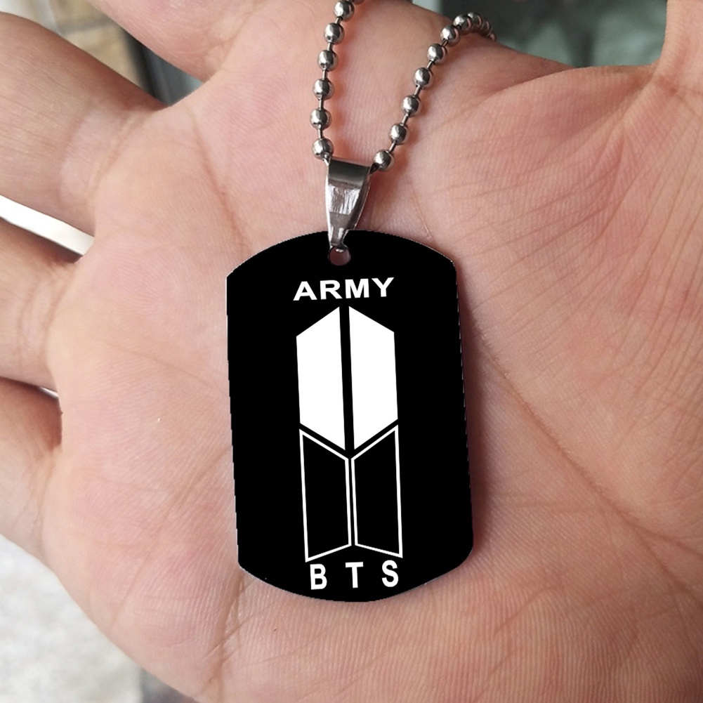 Hu Hu Hu Hu Hu Alat Bantu Pasang Kacamata♡ Kalung Rantai Liontin Logo Bangtan Boys Bahan Stainless Steel Untuk Unisex