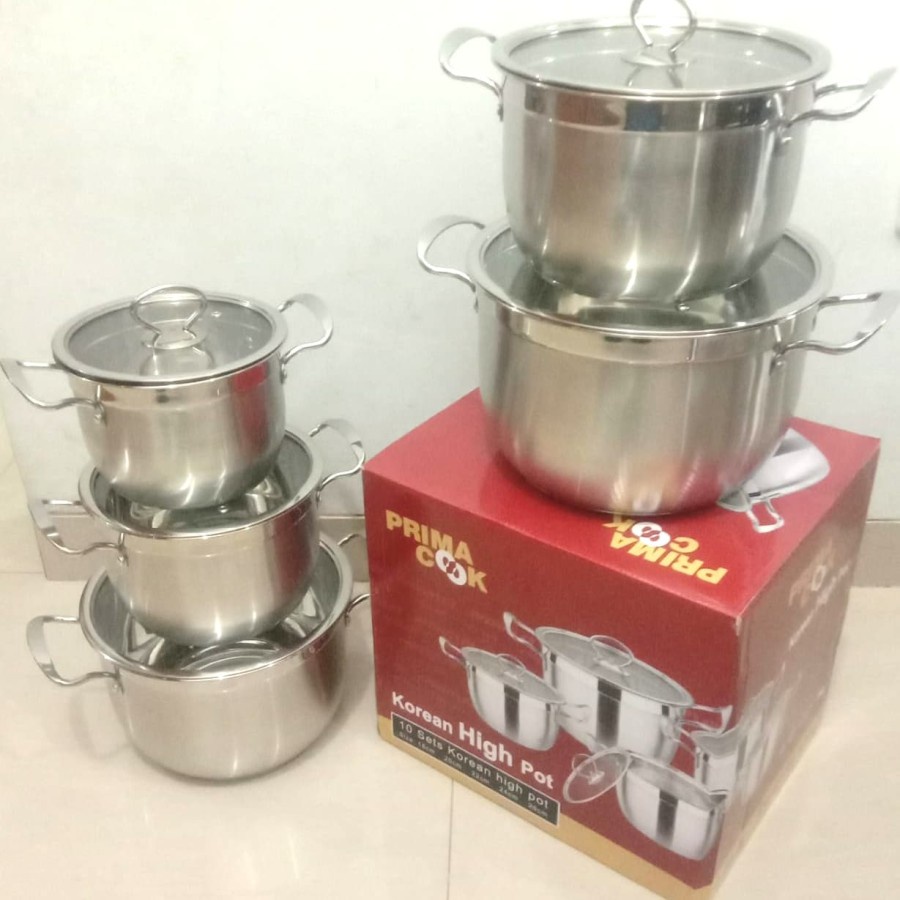 Panci Stainless 5 Susun Tutup Kaca 10 pcs Primacook Original