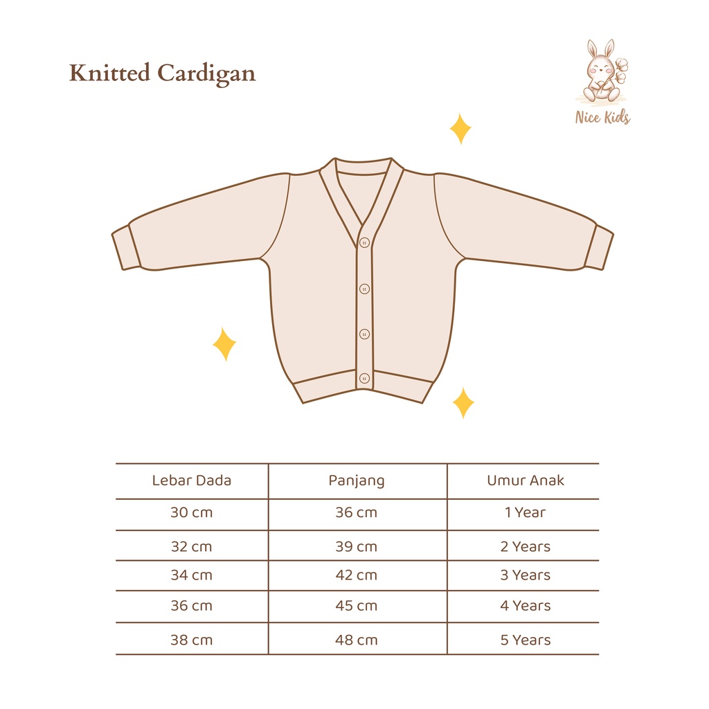 Nice Kids - Knit Cardigan Kids (Cardigan Outer Rajut Anak 6 Bulan - 5 Tahun) Luaran Baby Tebal Hangat