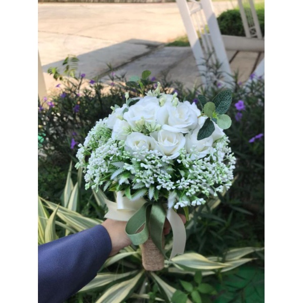 Wedding Hand Bouquet Buket Pernikahan Premium mawar putih lamaran murmer