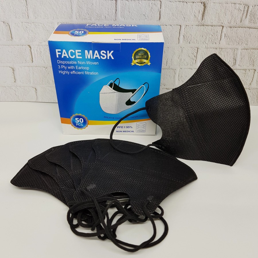 ENZ ® Masker Duckbil FACEMASK 3Ply isi 50Pcs Putih Hitam Duckbill Earloop Mask Kemenkes 1027