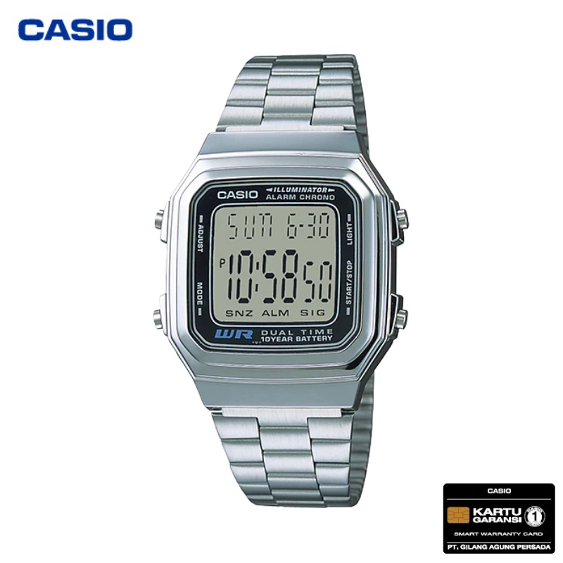 JAM TANGAN WANITA CASIO A-178WA-1A ORIGINAL - A178WA SILVER