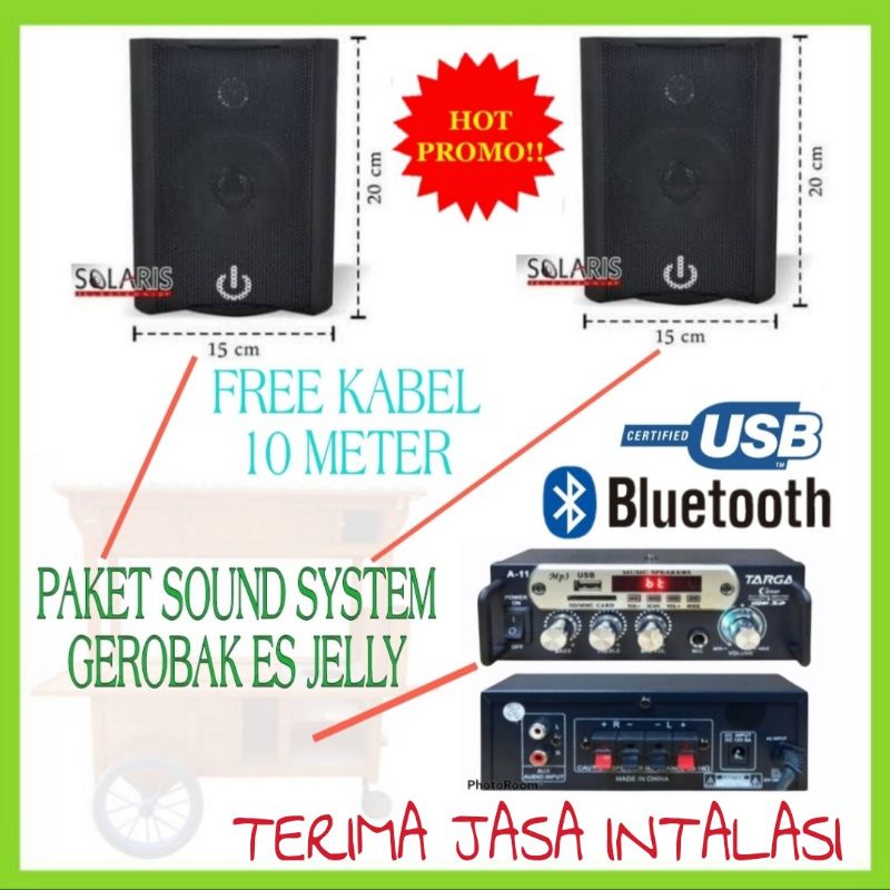 Paket Sound System Buat Gerobak Es Jelly / 2 Speaker / 1 Ampli Bluetooth