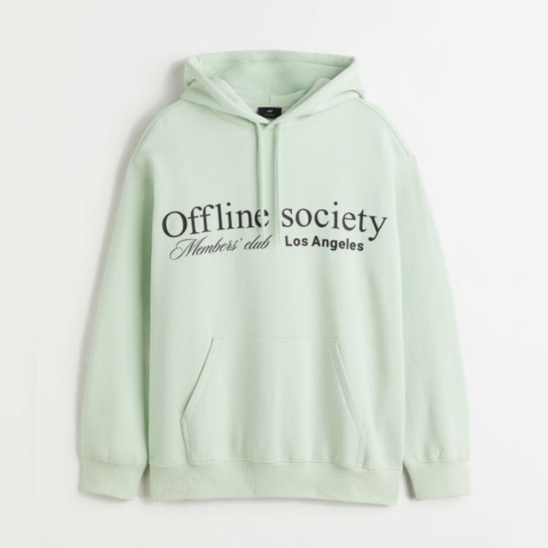 [BISA COD] HOODIE PRIA WANITA H*M OFFLINE SOCIETY MINT PRINTED