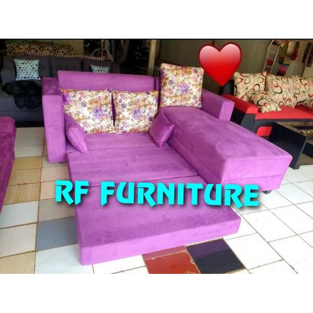Sofa l bed lantai full ungu lavender
