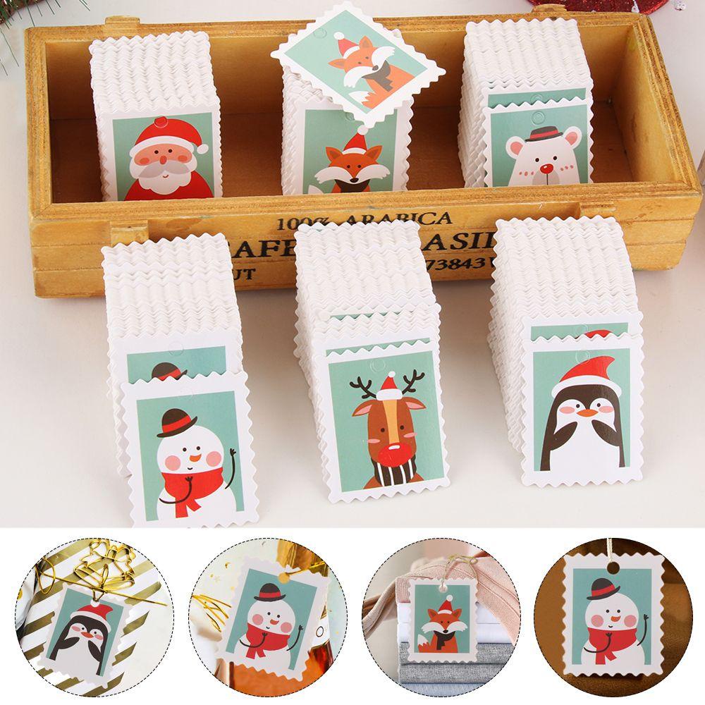 Solighter 100PCS Label Natal DIY Xmas Dekorasi Kertas Kartu Pembungkus Kado