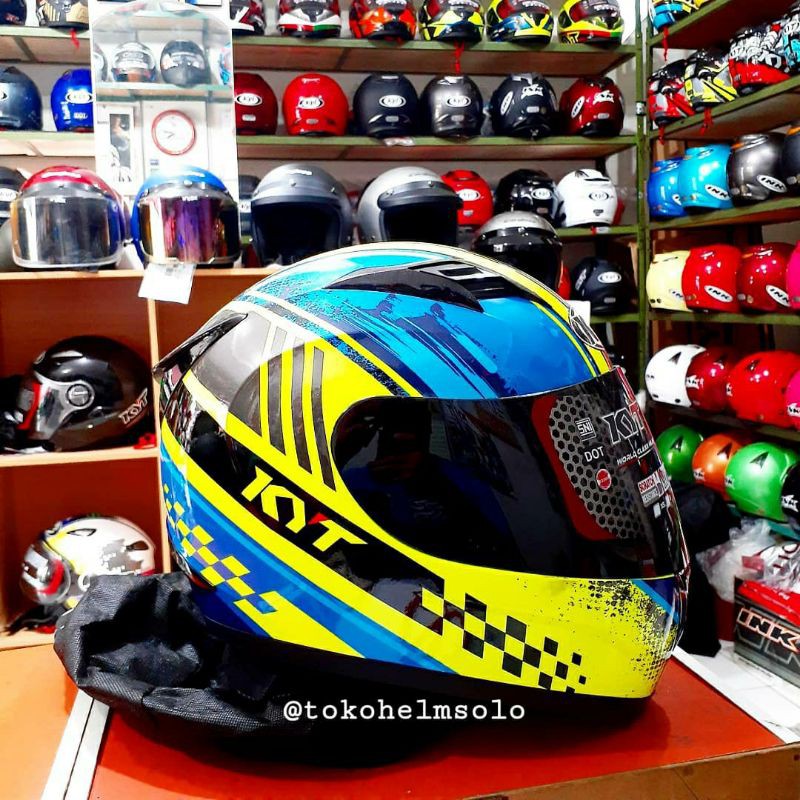 Helm KYT R10 Seri 4 Yellow Fluo Blue