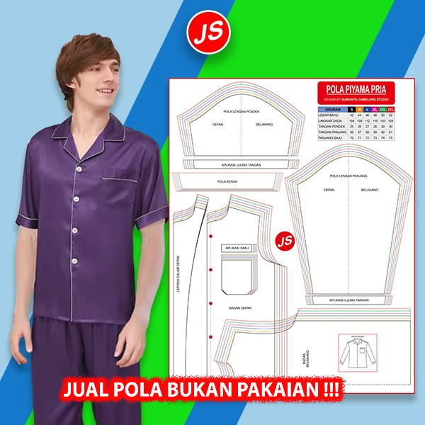 Pola Jiplak Piyama Pria Lengan Pendek 6 in 1 [ Pola Baju Jamblang Studio ]