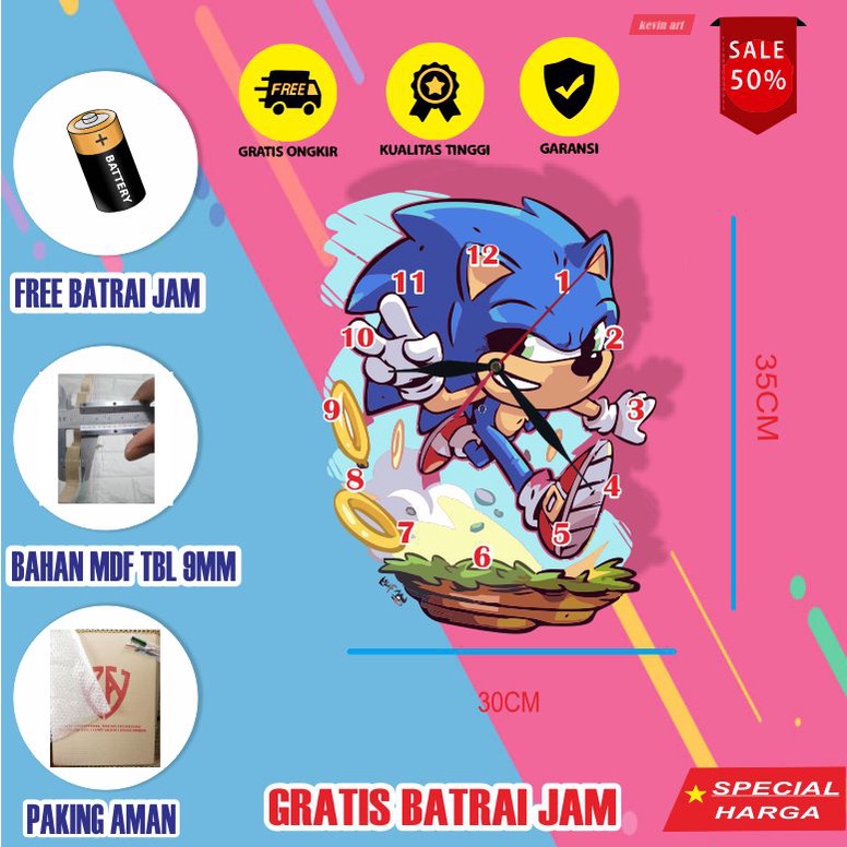 JAM DINDING KARAKTER SONIC UNIK BESAR KAYU VINTAGE SOUVENIR JAM CAFE Kevinart MINIMALIS MODERN MEWAH KEREN KOLEKSI ANIME