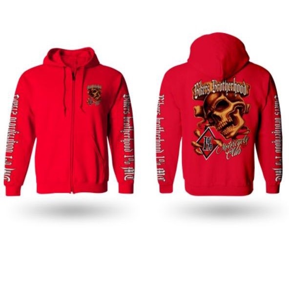 Hoodie Zipper Jacket Bikers Brotherhood 1% Mc Indonesia Merah 100% Original Limited Stock
