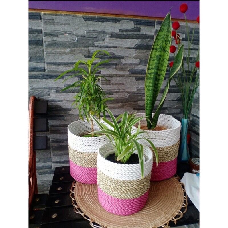 COVER POT tanaman bahan Seagrass set of 3