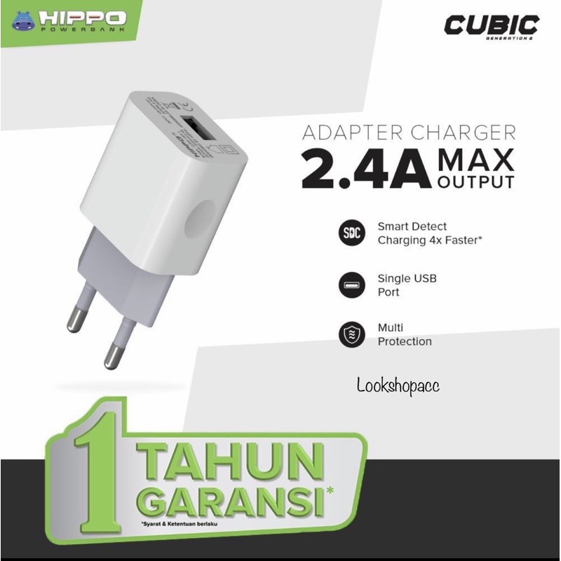 ECER Hippo Cubic Gen2 Adaptor ONLY Adaptor Charger satu USB OUTPUT 2.4A eceran batok charger cubic