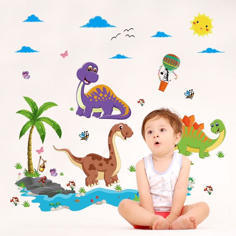 RELIZA WALLSTICKER DINOSAURUS ANAK KIDS PANTAI POHON KELAPA HOME DECOR HIASAN DINDING