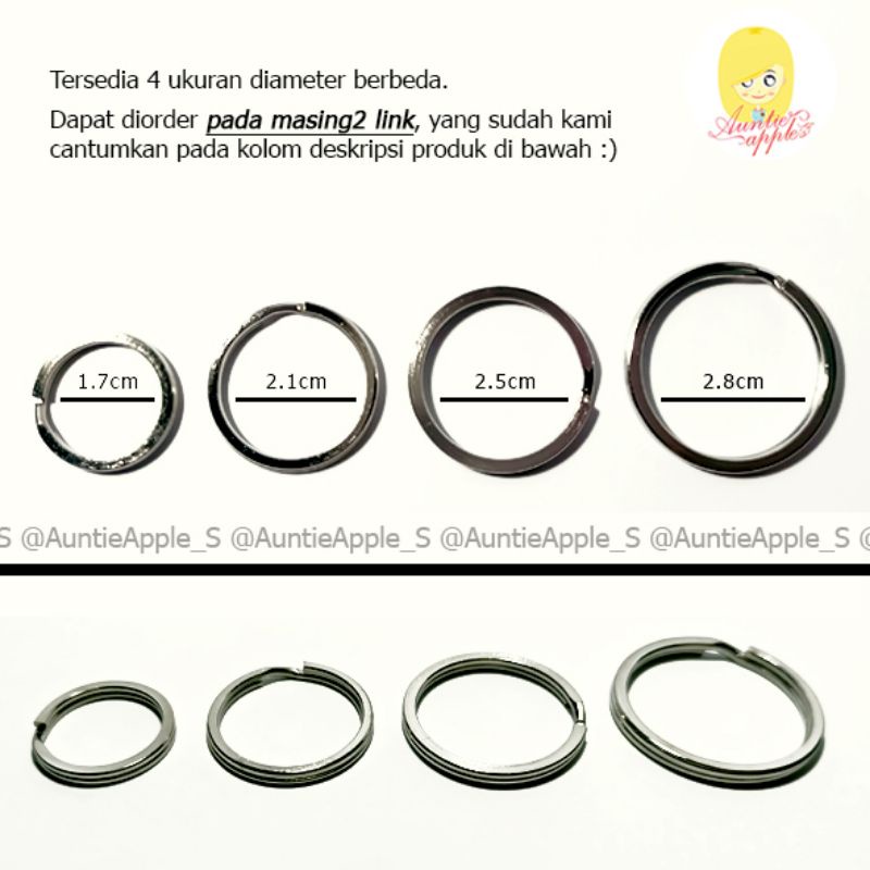 (HARGA PER-PCS)RING GANTUNGAN KUNCI 17MM/21MM/25MM/28MM/RING GEPENG BULAT TEBAL STAINLESS/BAHAN DIY/