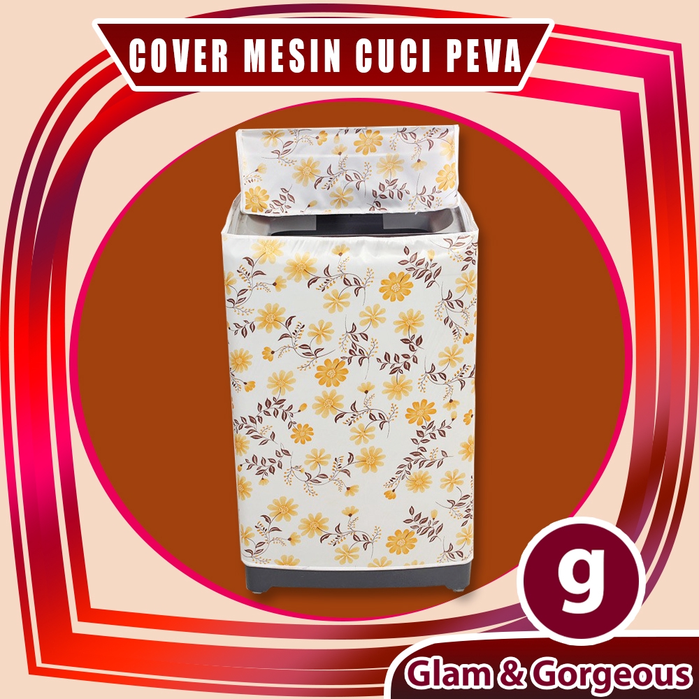 Cover Mesin Cuci Penutup Plastik Peva WMC003 Motif Bunga Kuning