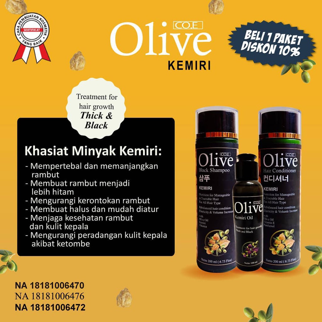 SYB PAKET COE OLIVE KEMIRI-  SYB OLIVE SAMPO, CONDITIONER, OIL KEMIRI - PAKET OLIVE KEMIRI SYB COE