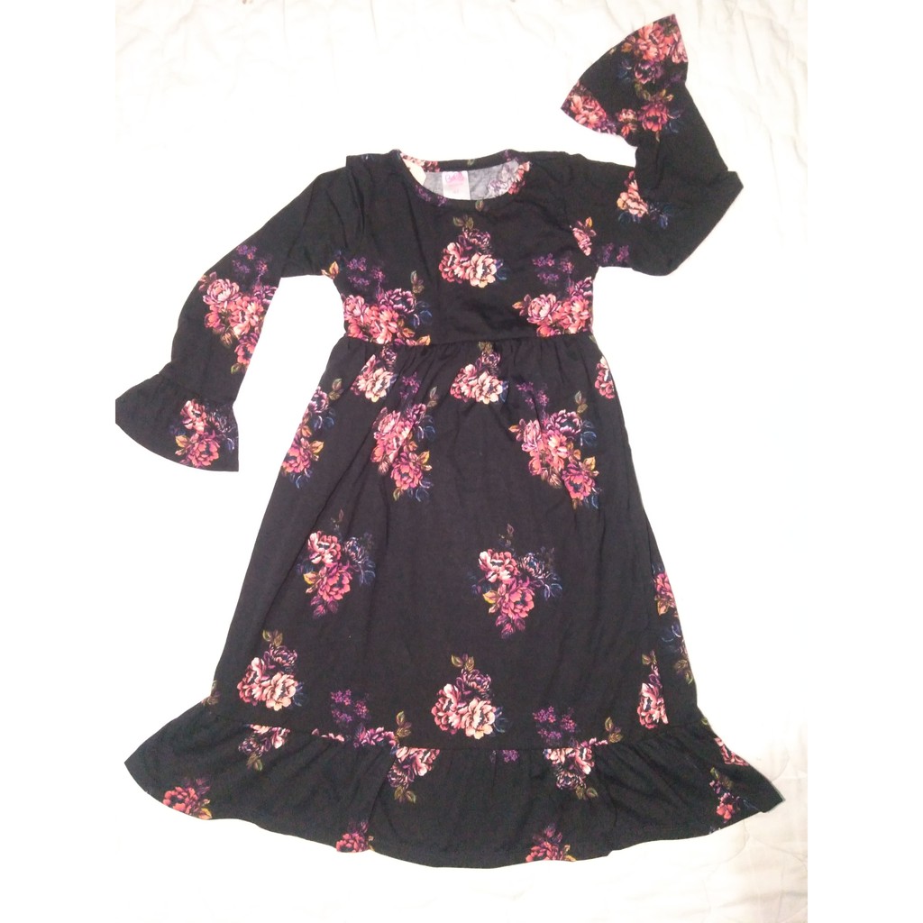 GAMIS+HIJABANAK MOTIF BUNGA UKURAN 4T/DressAnak/Gamis/GamisAnak