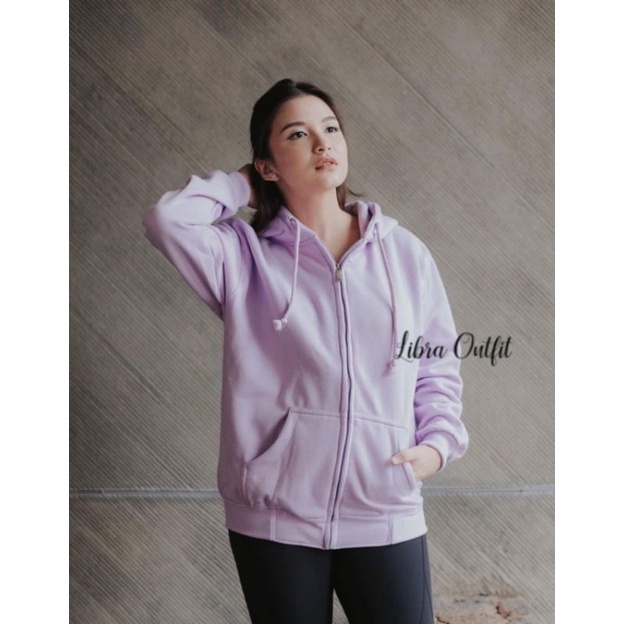 Oversize Hoodie polos Zipper L,XL,XXL jaket Switer Wanita Korea dupe carla by libra-Lillac