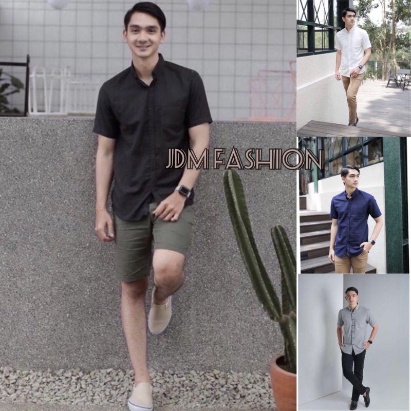 KEMEJA POLOS LENGAN PENDEK BAHAN OXFORD ORI