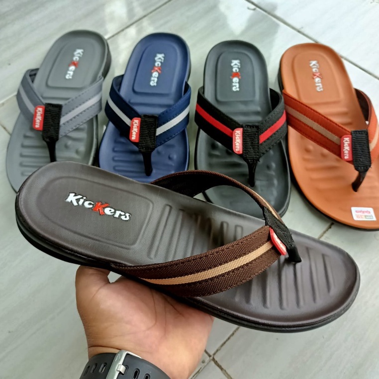 Sandal Kickers Pria Original 100% Bisban Terbaru Motif Jepit Hitam Coklat Tan Biru Abu abu Murah Mer