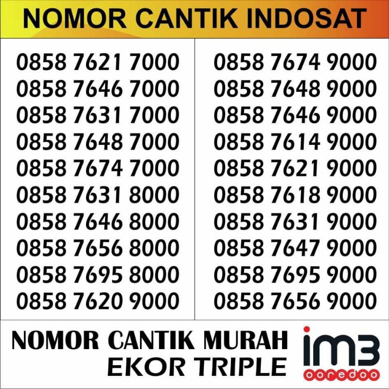 Nomor Cantik Im3 000 indosat Triple 4G 7000 8000 9000