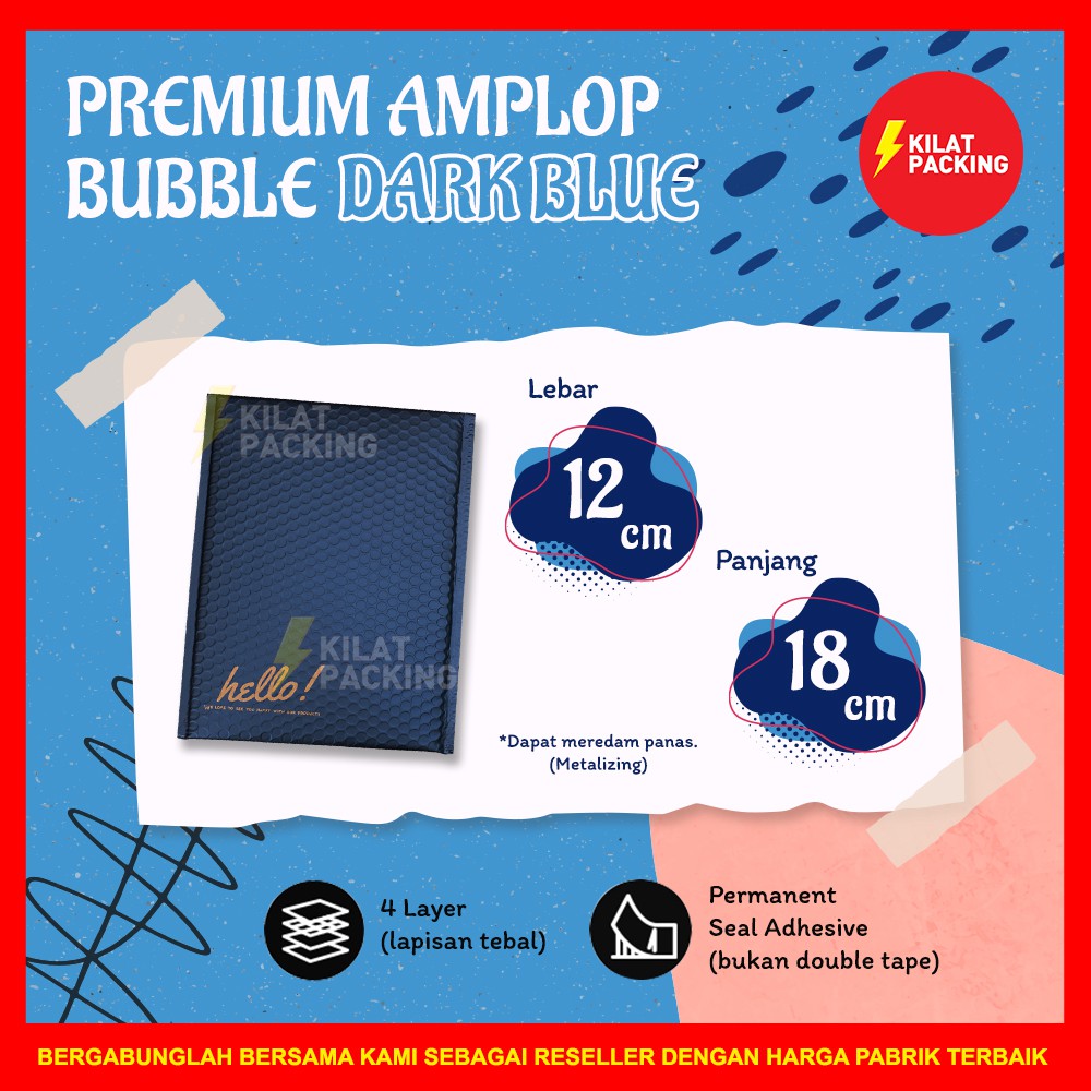 

AMPLOP BUBBLE 12CM X 18CM - BUBBLE MAILER - BUBBLE PACKING HELLO PREMIUM TERMURAH DARK BLUE