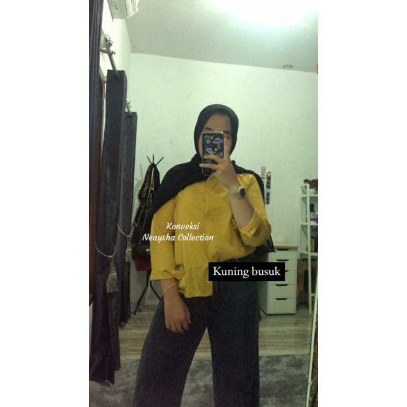 Kemeja wanita polos basic lengan panjang bahan katun rayon-Kubus