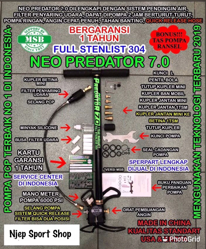 hesty126 senapan Pompa pcp Neo predator 7.0 - Pompa pcp - Pompa pcp filter - elegan